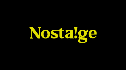 Yellow text 'Nosta!ge' on a black background