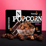 Nostalgia popcorn chocolate packaging with pink background